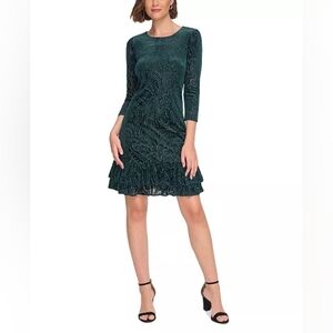 Tommy Hilfiger Green Long Sleeve Velvet Burnout Dress